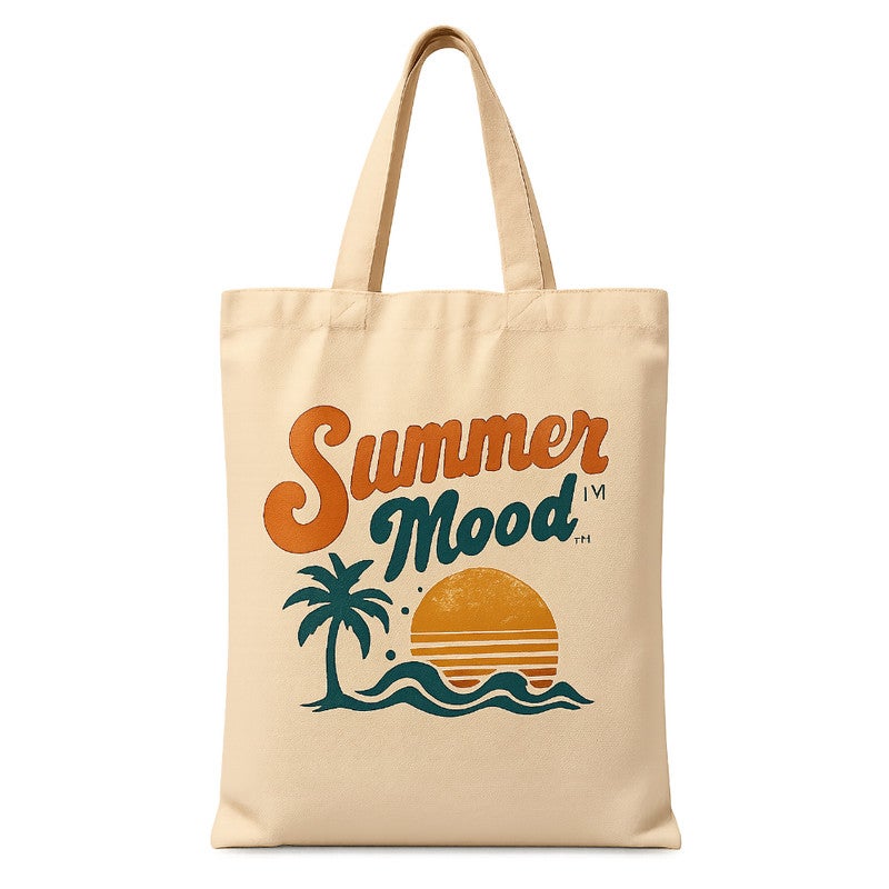 Canvas Tote Bag for Women, "Summer Mood" Retro Sunset Print, Reusable Eco-Friendly Shoulder Shopper Bag for Beach, Shopping & Daily Use, Large 30x40 cm - Image 1