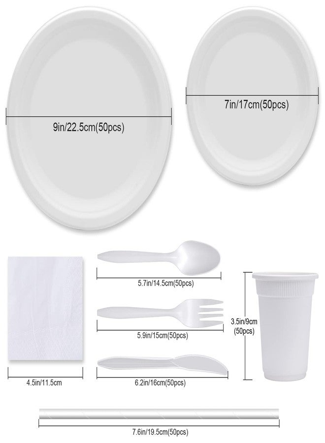 Aschef 400pcs Eco-Friendly Disposable Paper Plates Bulk and Cups Napkins Cutlery Sets Non-Plastic Biodegradable Compostable Dinnerware for Dessert Dinner Birthday Party (50 Guest) - Image 2