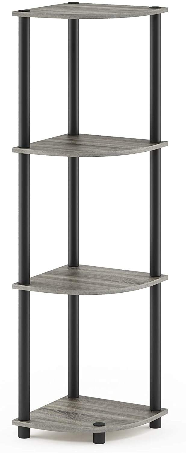 STAR WORK STAR WORK Set of 4 Tier Corner Shelf Industrial Wall Corner Bookshelf with Metal Frame Corner Storage Rack Shelves Display Plant Flower Stand Bookcase for Home Office Kitchen 37X2X1 Feet  - Image 4