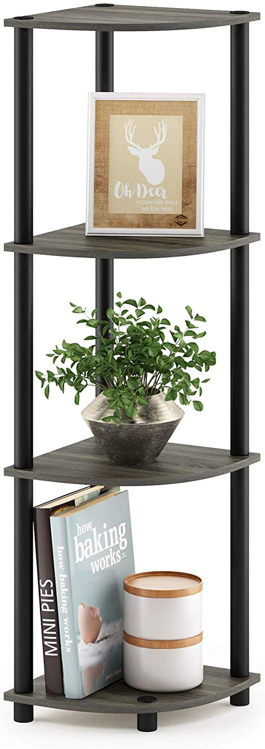 STAR WORK STAR WORK Set of 4 Tier Corner Shelf Industrial Wall Corner Bookshelf with Metal Frame Corner Storage Rack Shelves Display Plant Flower Stand Bookcase for Home Office Kitchen 37X2X1 Feet  - Image 1