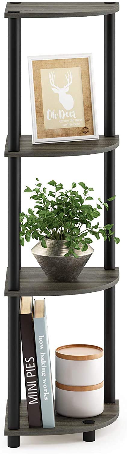 STAR WORK STAR WORK Set of 4 Tier Corner Shelf Industrial Wall Corner Bookshelf with Metal Frame Corner Storage Rack Shelves Display Plant Flower Stand Bookcase for Home Office Kitchen 37X2X1 Feet  - Image 5