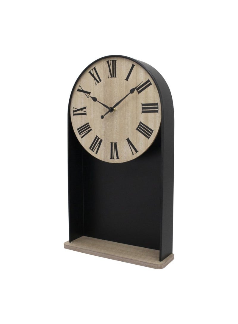 DANUBE HOME ساعة حائط مزخرفة من الخشب كامبريدج - ساعة متعددة الوظائف أنيقة مع رف مدمج، حركة كوارتز صامتة لتزيين غرفة المعيشة والمكتب L30 x H50 سم - Image 3