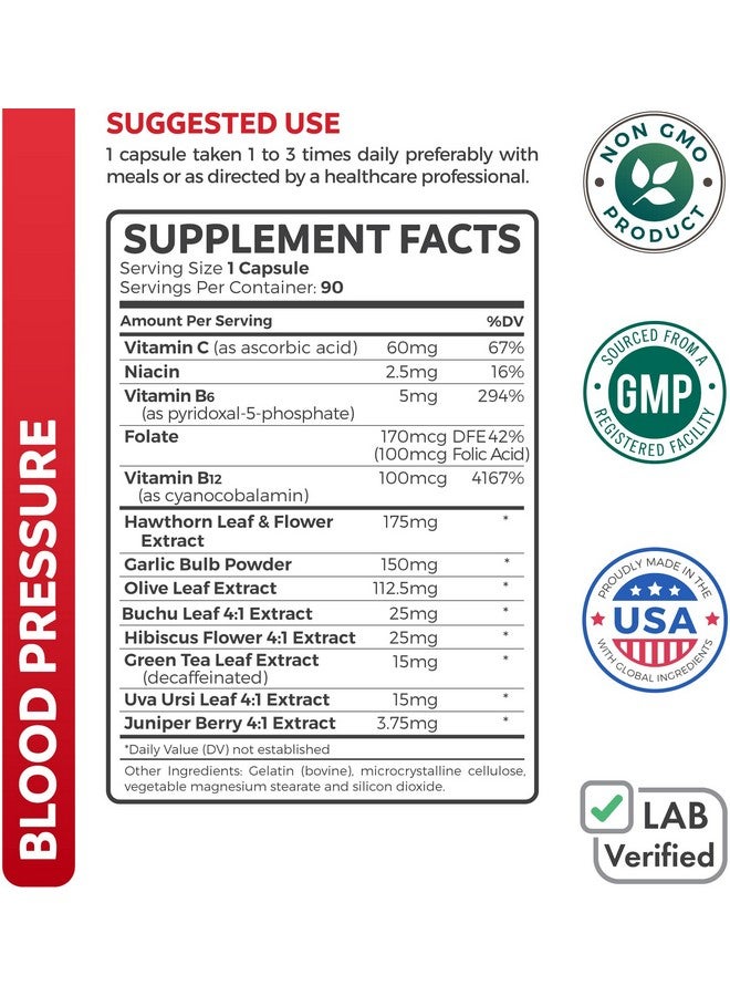 Healths Harmony Blood Pressure Support Supplement Nongmo Premium Natural Herbs Vitamins  Berries High Dosage Of Hawthorn Berry Extract Supports Blood Pressure Levels Already In The Normal Range 90 Capsules - Image 2