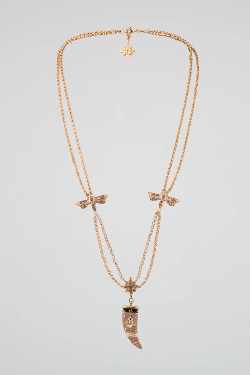 roberto cavalli Roberto Cavalli Gold-Tone Dragonfly Horn Pendant Necklace