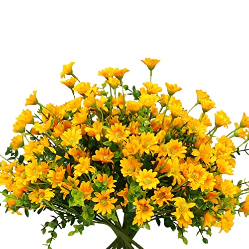 alyptus Fake Flowers Yellow Flowers for Spring Summer Decor 8 Bundles Outdoor Christmas Flowers UV Resistant Artificial Flower for Home Garden Window Decor