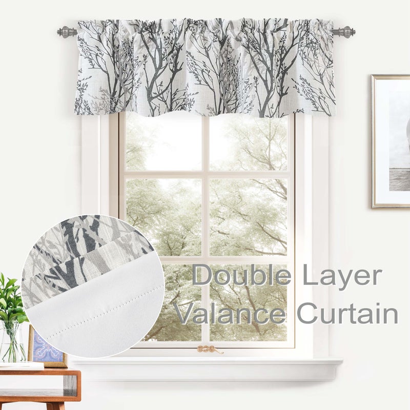 DriftAway Tree Branch Linen Lined Valance Double Layer Thermal Insulated Room Darkening Blackout Valances 3 Inch Rod Pocket Short Window Valance for Living Room Bathroom 52 Inch by 14 Inch Gray - Image 2