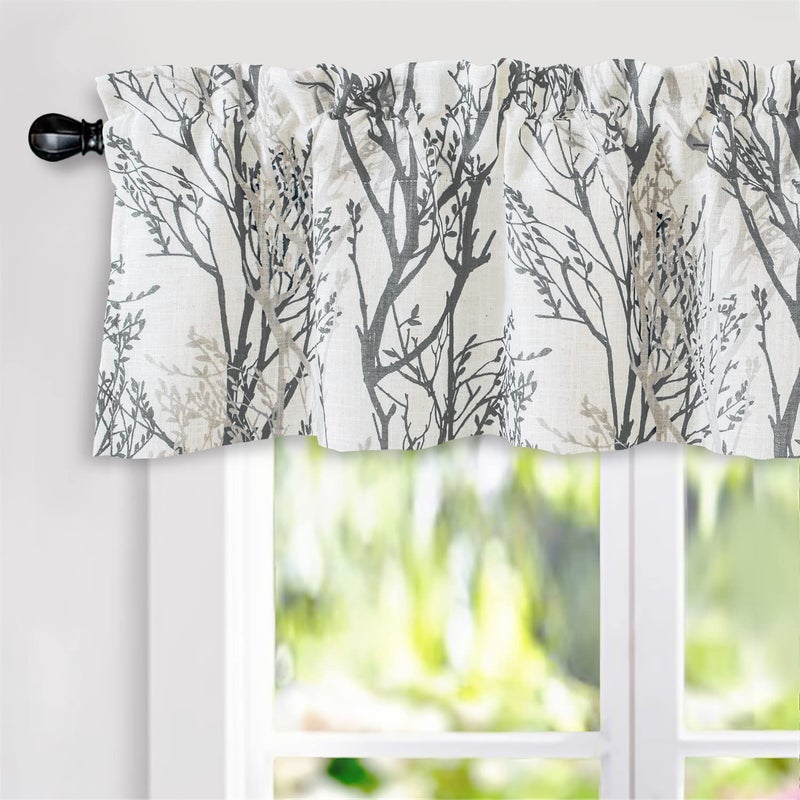 DriftAway Tree Branch Linen Lined Valance Double Layer Thermal Insulated Room Darkening Blackout Valances 3 Inch Rod Pocket Short Window Valance for Living Room Bathroom 52 Inch by 14 Inch Gray - Image 1