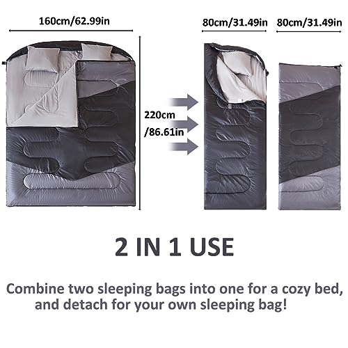 oaskys Double Sleeping Bag for Adults with 2 Pillows Queen Size XL Waterproof Sleeping Bag for All Season Camping Hiking Backpacking 2 Person Sleeping Bags for Cold Weather Warm - Image 3