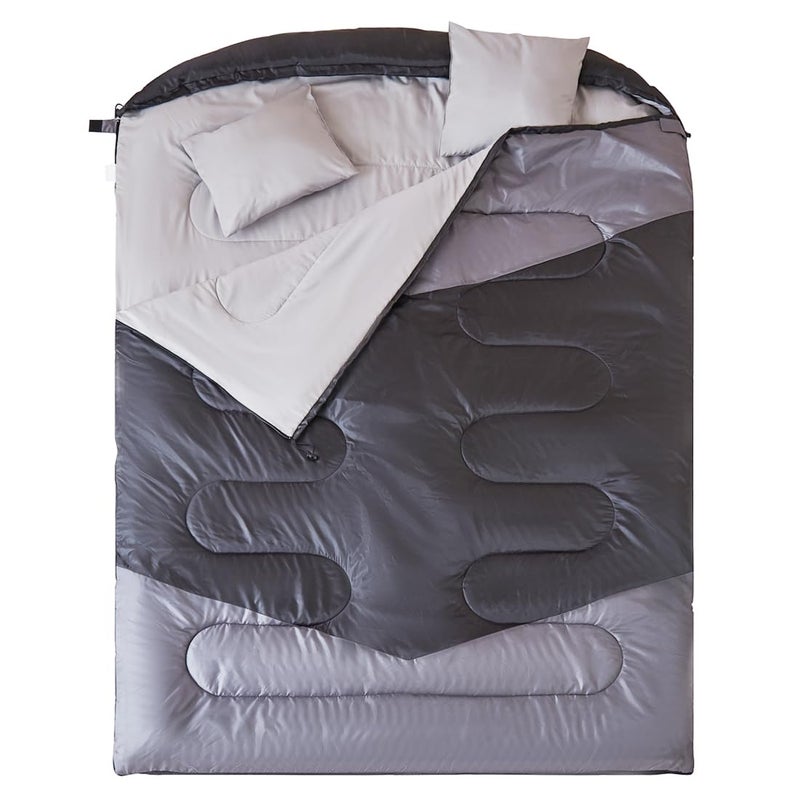 oaskys Double Sleeping Bag for Adults with 2 Pillows Queen Size XL Waterproof Sleeping Bag for All Season Camping Hiking Backpacking 2 Person Sleeping Bags for Cold Weather Warm - Image 2