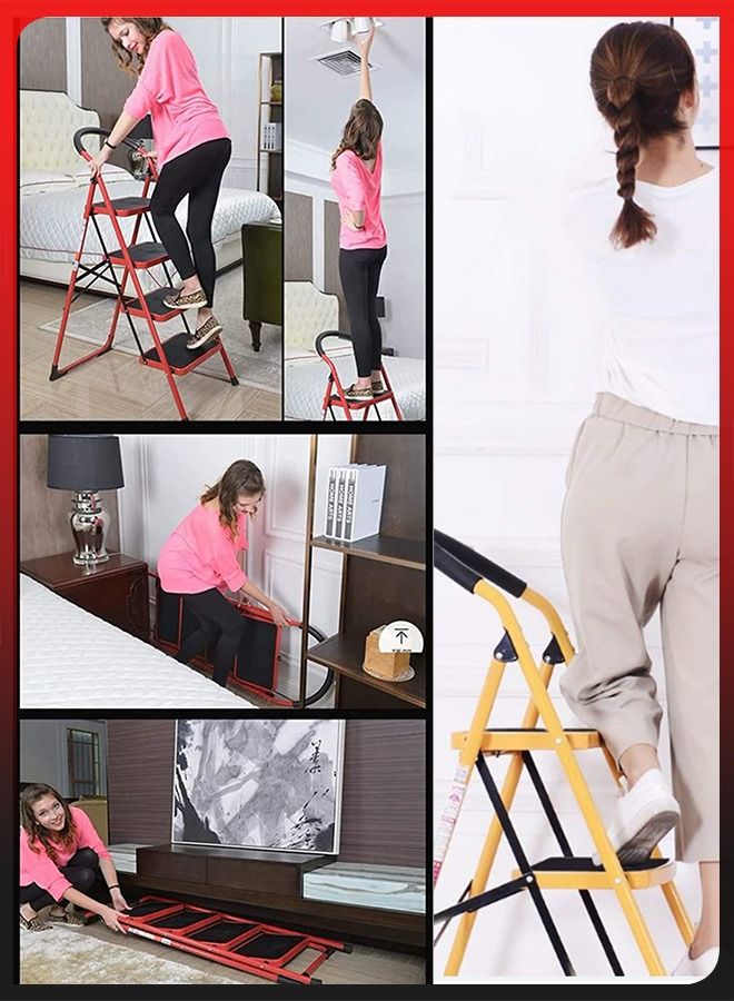 DBLEW 4 Steps Portable Household Telescopic Folding Multi-Function Step Steel Ladder Stool Chair with Wide Anti Slip Pedal and Comfort Hand grip for Adults Home Kitchen Garden Office Warehouse - Image 3