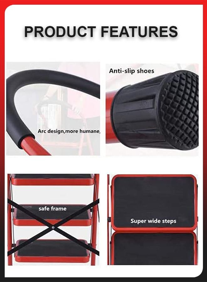 DBLEW 4 Steps Portable Household Telescopic Folding Multi-Function Step Steel Ladder Stool Chair with Wide Anti Slip Pedal and Comfort Hand grip for Adults Home Kitchen Garden Office Warehouse - Image 2