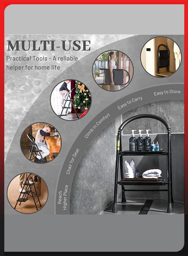 DBLEW 4 Steps Portable Household Telescopic Folding Multi-Function Step Steel Ladder Stool Chair with Wide Anti Slip Pedal and Comfort Hand grip for Adults Home Kitchen Garden Office Warehouse - Image 4