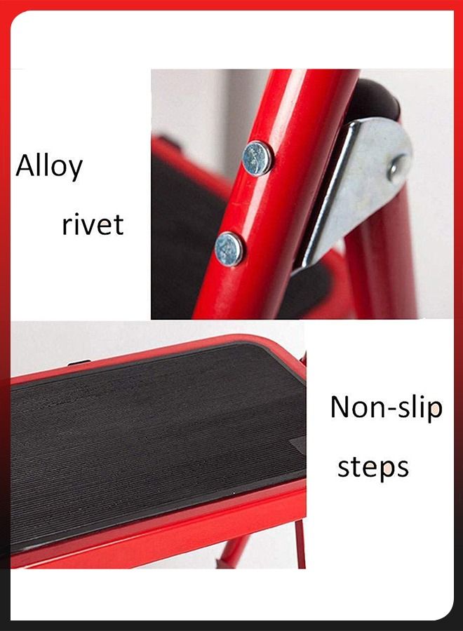 DBLEW 4 Steps Portable Household Telescopic Folding Multi-Function Step Steel Ladder Stool Chair with Wide Anti Slip Pedal and Comfort Hand grip for Adults Home Kitchen Garden Office Warehouse - Image 5