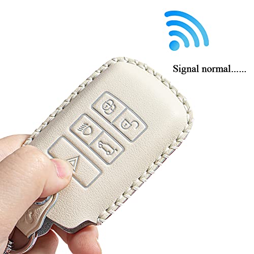 SANRILY Leather Key Cover Case for Land Rover Discovery Range Sport Evoque Jaguar XF 2020 2021 Keyless Key Fob Shell with Key Chians Pink - Image 4