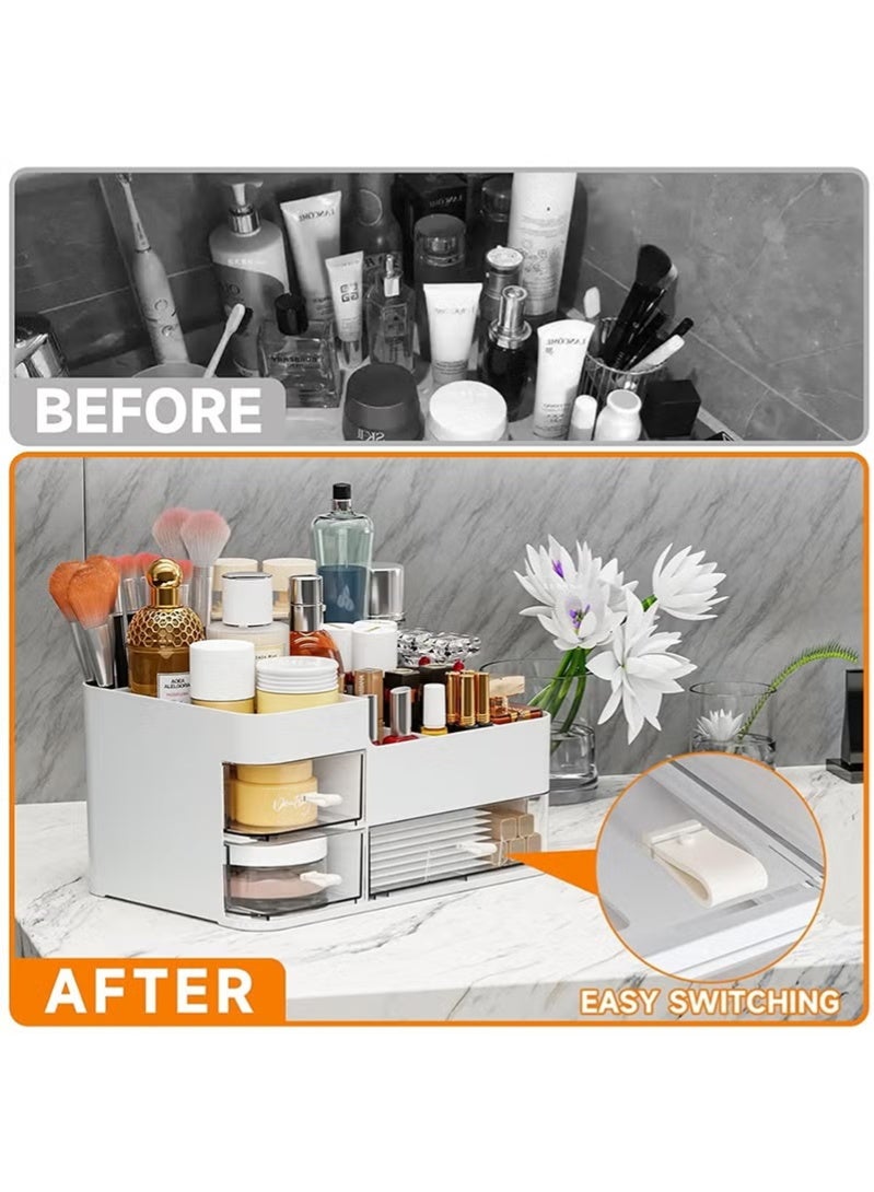 توبيتش منظمات مكياج كبير متعدد الطبقات، منظم للعناية بالبشرة مع أدراج، تخزين مستحضرات تجميل بيضاء للطاولة، المكتب، الخزانة، الحمام، يخزن الفرش، الباليتات، العطور - Image 5
