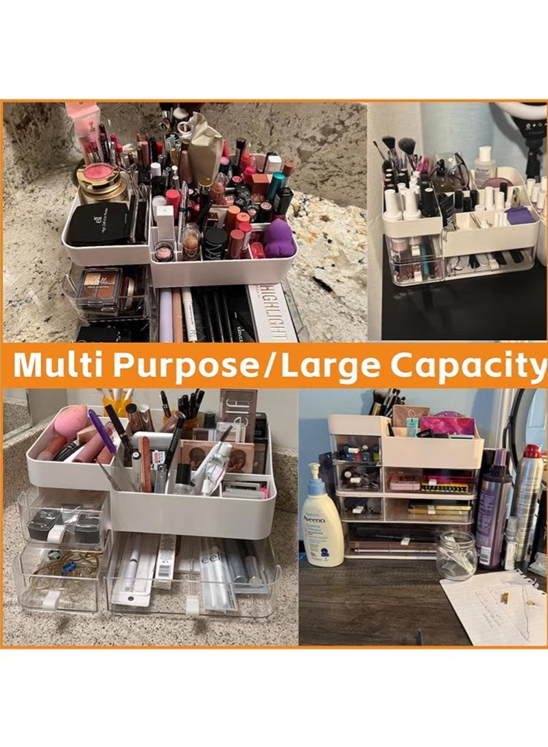 توبيتش منظمات مكياج كبير متعدد الطبقات، منظم للعناية بالبشرة مع أدراج، تخزين مستحضرات تجميل بيضاء للطاولة، المكتب، الخزانة، الحمام، يخزن الفرش، الباليتات، العطور - Image 4