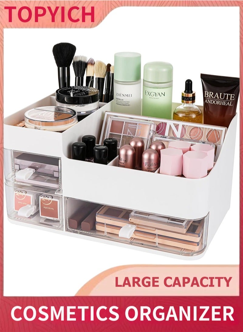 توبيتش منظمات مكياج كبير متعدد الطبقات، منظم للعناية بالبشرة مع أدراج، تخزين مستحضرات تجميل بيضاء للطاولة، المكتب، الخزانة، الحمام، يخزن الفرش، الباليتات، العطور - Image 1