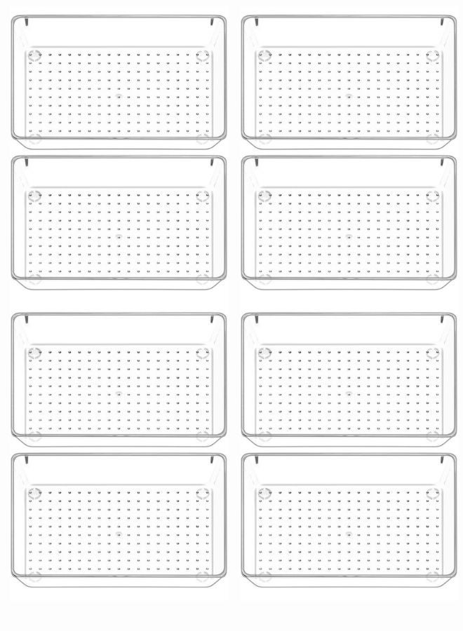 8 Pcs Desk Drawer Organizers Trays Set Clear Plastic Storage Bins Bathroom Drawer Tray Dividers Vanity Trays Organizer for Bedroom Dresser Makeup Kitchen Utensil Office 22x15cm - Image 3