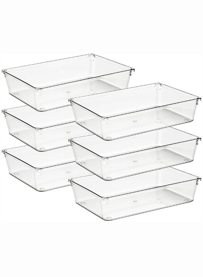 8 Pcs Desk Drawer Organizers Trays Set Clear Plastic Storage Bins Bathroom Drawer Tray Dividers Vanity Trays Organizer for Bedroom Dresser Makeup Kitchen Utensil Office 22x15cm - Image 2