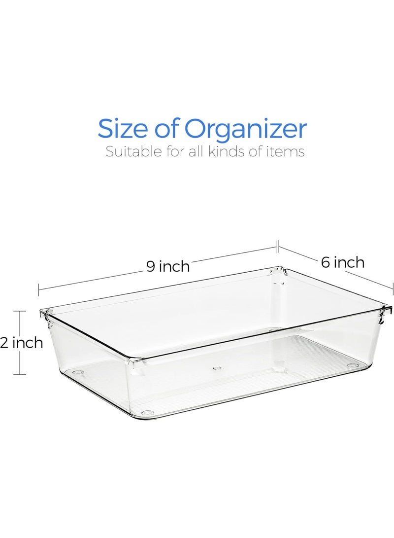 8 Pcs Desk Drawer Organizers Trays Set Clear Plastic Storage Bins Bathroom Drawer Tray Dividers Vanity Trays Organizer for Bedroom Dresser Makeup Kitchen Utensil Office 22x15cm - Image 5