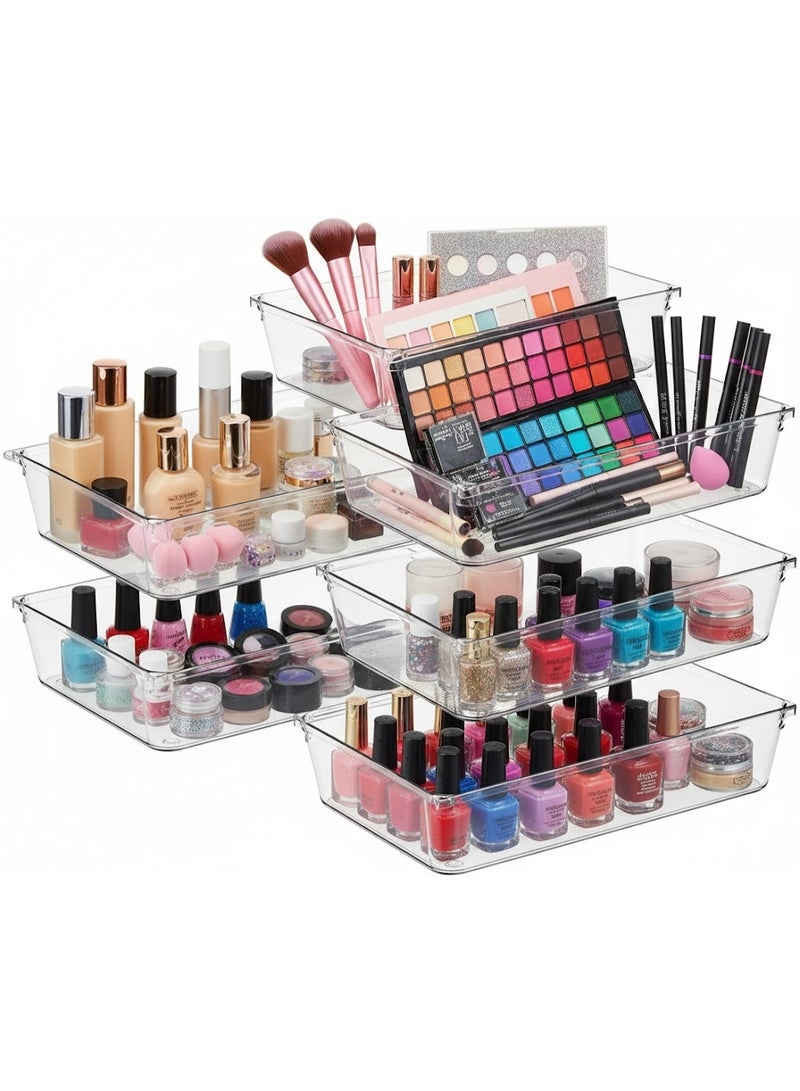 8 Pcs Desk Drawer Organizers Trays Set Clear Plastic Storage Bins Bathroom Drawer Tray Dividers Vanity Trays Organizer for Bedroom Dresser Makeup Kitchen Utensil Office 22x15cm - Image 1