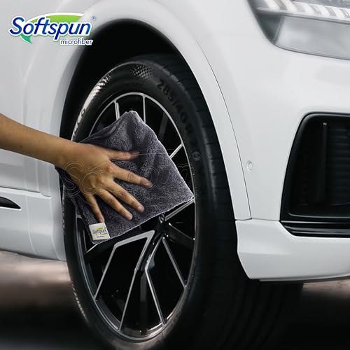 SOFTSPUN Microfiber High Loop Cleaning Cloths, 40x40 cms, 4 pcs, Towel Set, 380 GSM, (Grey). Automotive Towel, Thick Lint & Streak-Free Multipurpose Cloths.… - Image 4