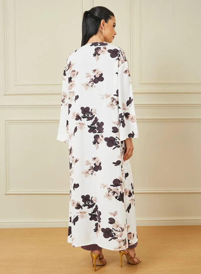 Styli Floral Print Maxi Length Kimono