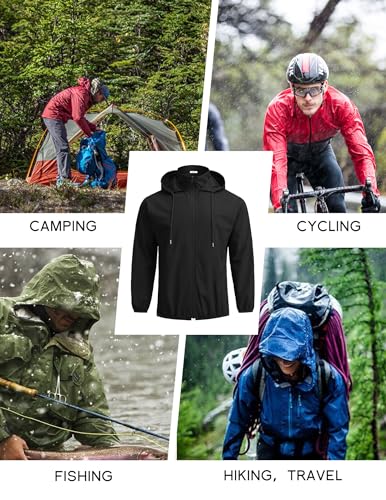 COOFANDY Rain Jacket Men Packable Lightweight Waterproof Raincoat Outdoor Windbreaker with Hood Black Medium - Image 5