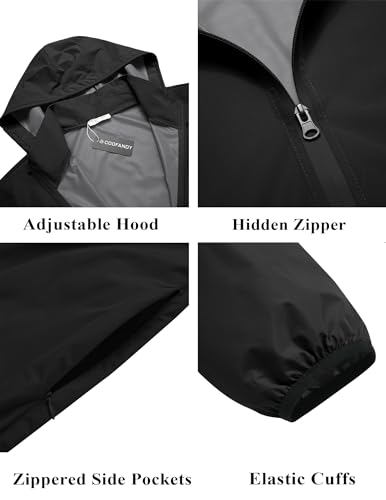 COOFANDY Rain Jacket Men Packable Lightweight Waterproof Raincoat Outdoor Windbreaker with Hood Black Medium - Image 4