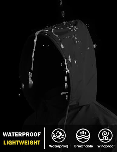 COOFANDY Rain Jacket Men Packable Lightweight Waterproof Raincoat Outdoor Windbreaker with Hood Black Medium - Image 2