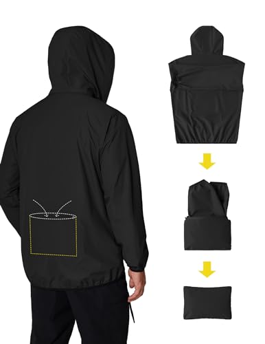 COOFANDY Rain Jacket Men Packable Lightweight Waterproof Raincoat Outdoor Windbreaker with Hood Black Medium - Image 3