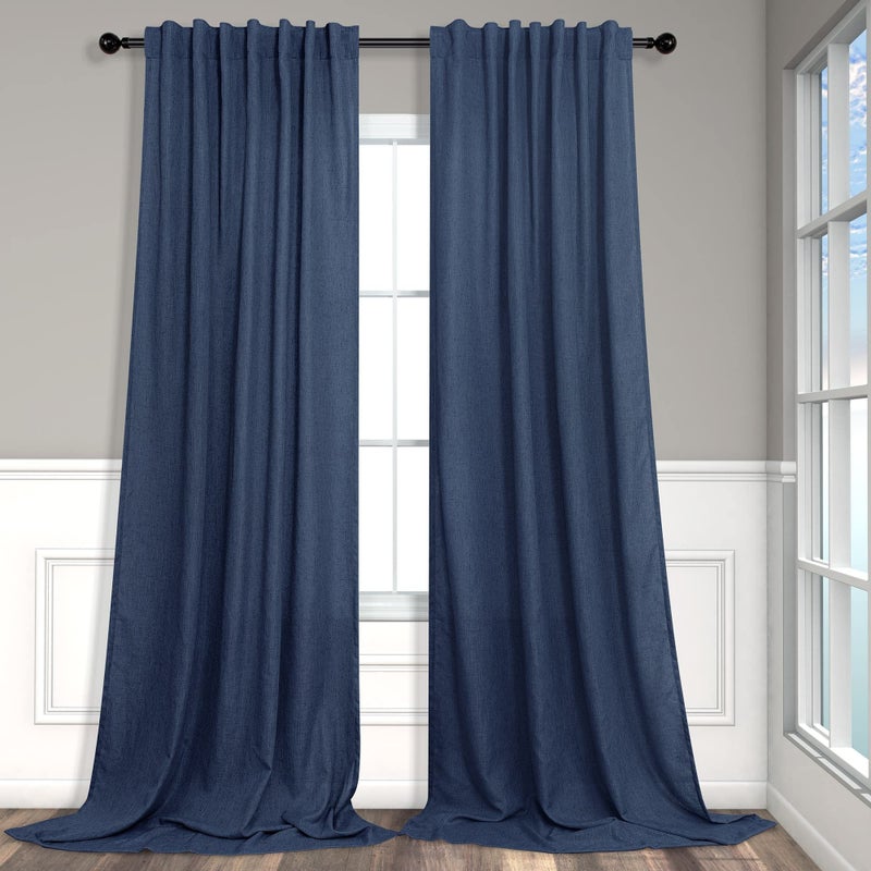Pitalk Navy Blue Curtains 84 Inch Length for Bedroom 2 Panels Back Tab Pocket Drapes Light Filtering Semi Sheer Dark Blue Curtains for Living Room Boys Space Nautical Boho Farmhouse Decor 52x84 Long Indigo - Image 1