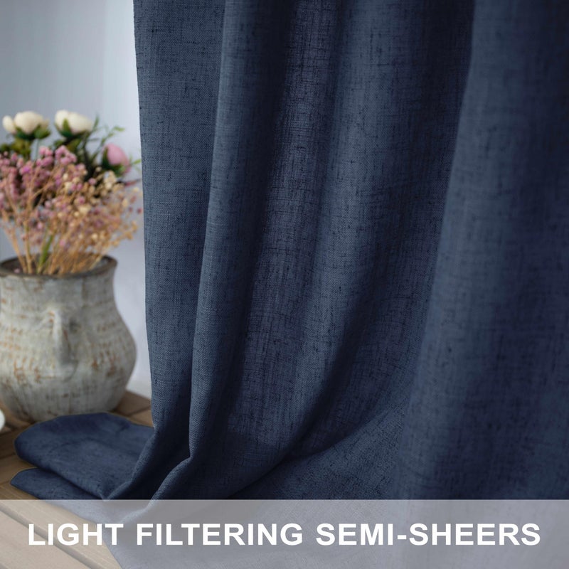 Pitalk Navy Blue Curtains 84 Inch Length for Bedroom 2 Panels Back Tab Pocket Drapes Light Filtering Semi Sheer Dark Blue Curtains for Living Room Boys Space Nautical Boho Farmhouse Decor 52x84 Long Indigo - Image 3