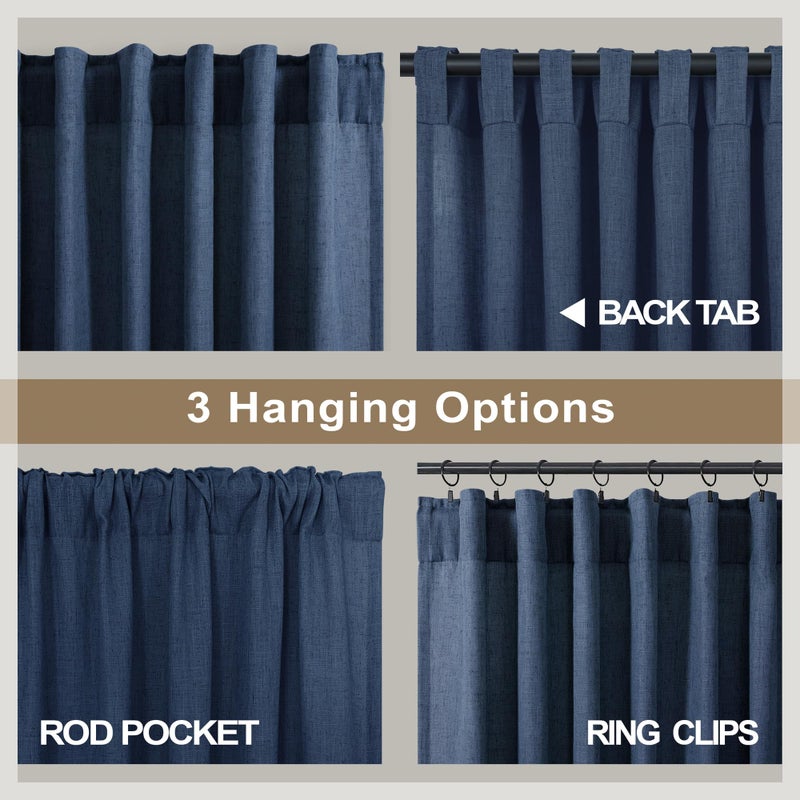Pitalk Navy Blue Curtains 84 Inch Length for Bedroom 2 Panels Back Tab Pocket Drapes Light Filtering Semi Sheer Dark Blue Curtains for Living Room Boys Space Nautical Boho Farmhouse Decor 52x84 Long Indigo - Image 4