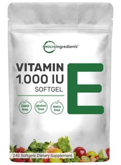 Vitamin E 1000 Iu 240 Softgels; Pure Vitamin E Oil Pills; Antioxidant Supplements For Skin Face & Immune Health; Nongmo Gluten Free
