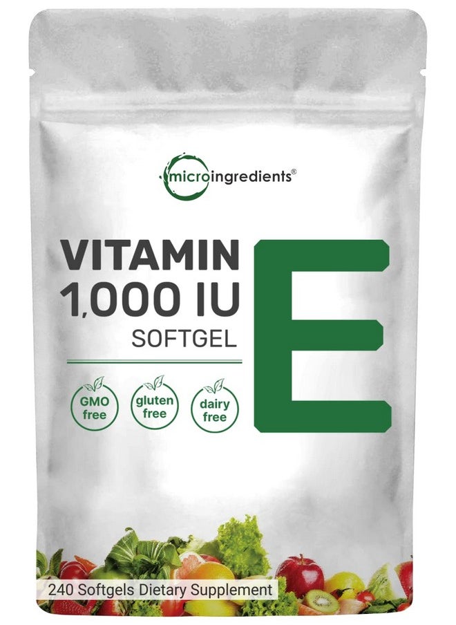 Micro Ingredients - Vitamin E 1000 Iu 240 Softgels; Pure Vitamin E Oil Pills; Antioxidant Supplements For Skin Face & Immune Health; Nongmo Gluten Free - Image 1