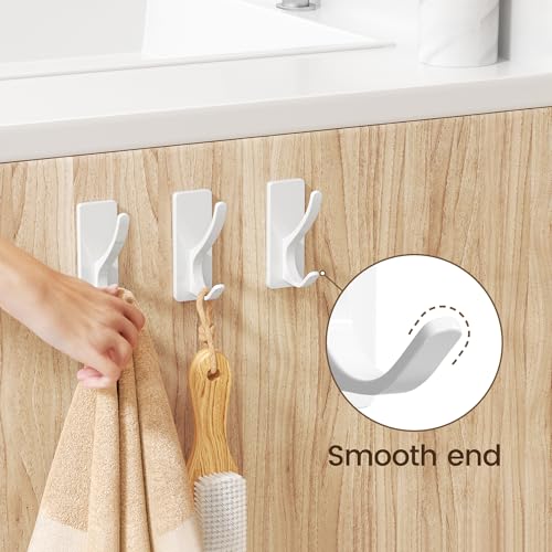 pickpiff White Self Adhesive Coat Hooks for Hanging, Heavy Duty Stainless Double Wall Hook for Towel, Backpack, Hat, Sturdy Metal Hanger for Bathroom, Bedroom, Door, Wall Mounted, 4-Pack - Image 4