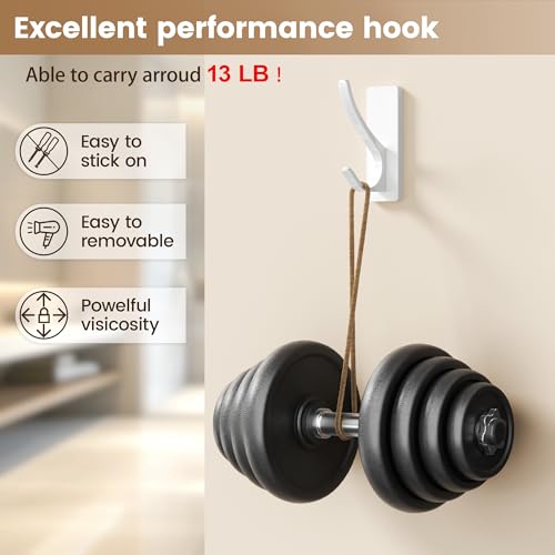 pickpiff White Self Adhesive Coat Hooks for Hanging, Heavy Duty Stainless Double Wall Hook for Towel, Backpack, Hat, Sturdy Metal Hanger for Bathroom, Bedroom, Door, Wall Mounted, 4-Pack - Image 2