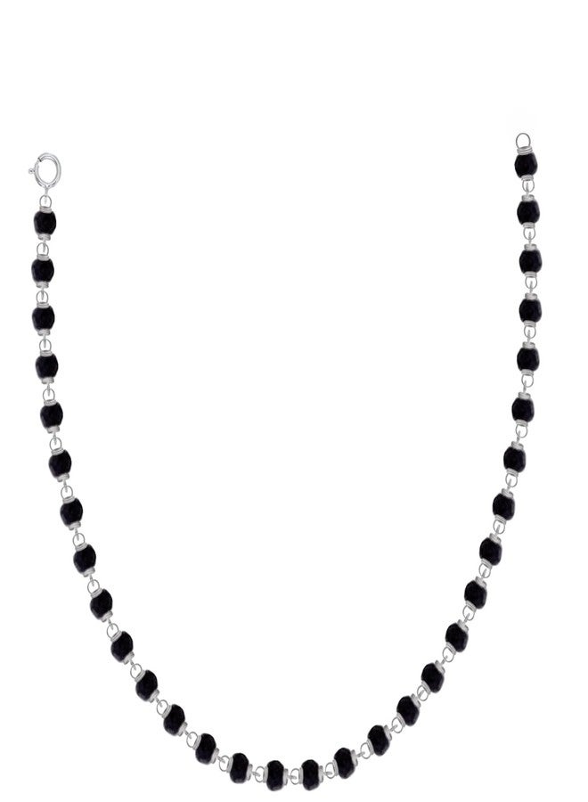 DARSHRAJ Handmade 925 Sterling Silver Wire Double Looping Chain | Silver Wire Chain with Black Beads | Stylish Chain for Baby Girls | Baby Boys | Adjustable Chain - Image 1