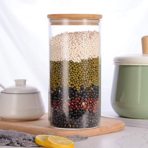 ARUZEN - Glass Food Storage Containers Jar Seal Bamboo Lids Airtight Canister Organization Sets Stackable… (Seal Bamboo lid, 1500mlx2) - Image 2