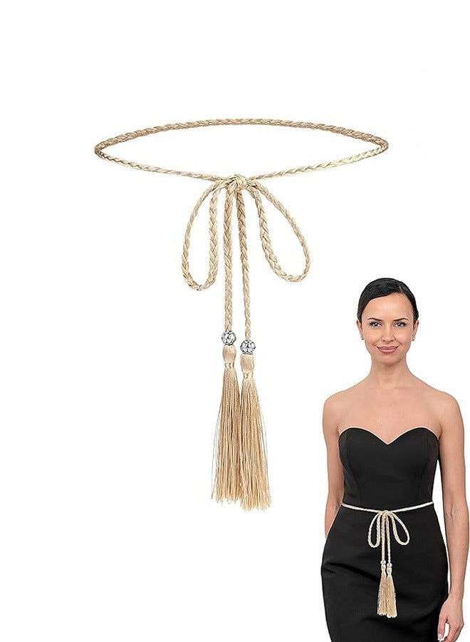 Zoreya Tassel Braided Belts, Fashion Braid Waist Belt, for Skirt Dress Skirts Shorts - Image 1