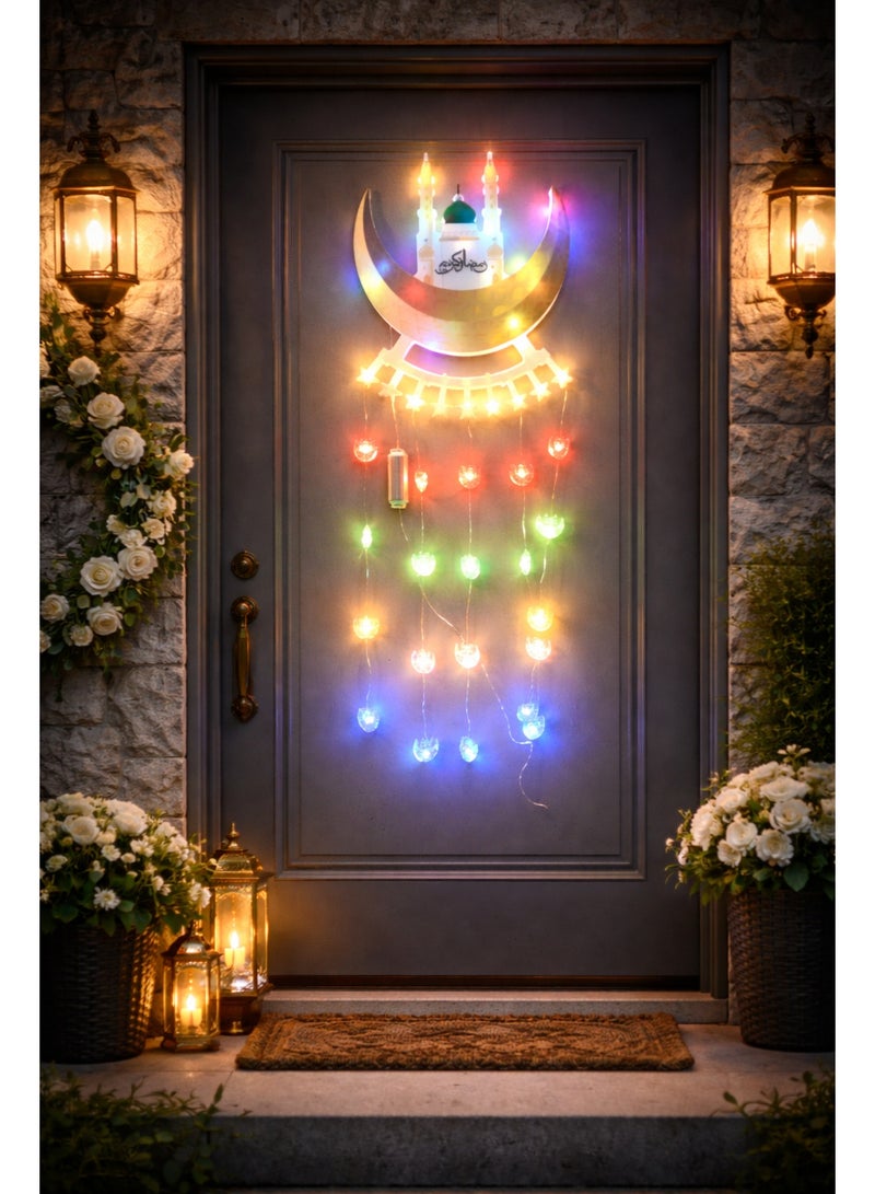 Ramadan Led Home Decor Mosque Design – Wall & Door Hanging With 24 Multicolor Led Lights – 70×30 Cm – Adjustable Electric Wire - Image 1