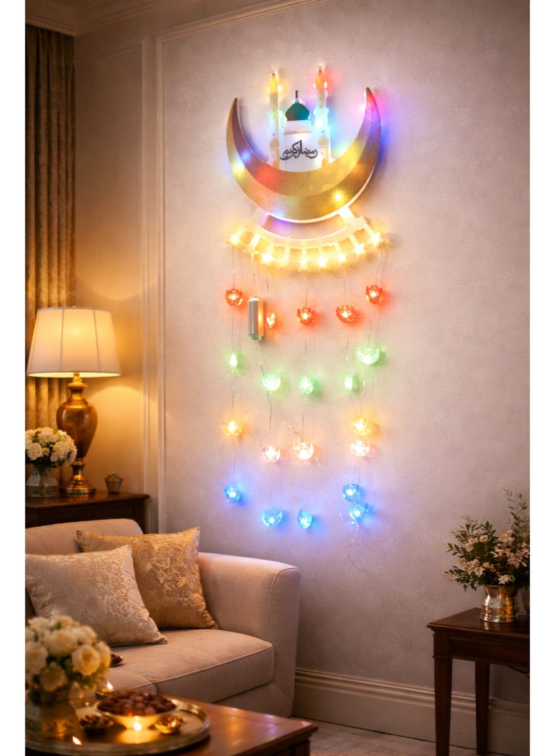Ramadan Led Home Decor Mosque Design – Wall & Door Hanging With 24 Multicolor Led Lights – 70×30 Cm – Adjustable Electric Wire - Image 2
