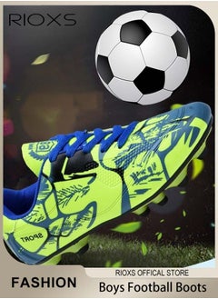 RIOXS Boys Football Boots Trainers,Unisex Soccer Trainers,Kids Professional Soccer Cleats Shoes,Competition Training Shoes,Non-Slip Sneakers For Kids Youth And Adults,Athletic Outdoor Sports Shoes For Running Football,Indoor Firm Ground Lace-Up Soccer Shoes  - Image 1