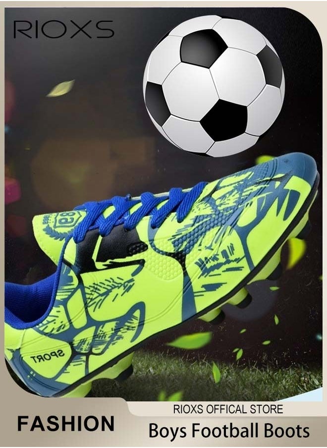RIOXS Boys Football Boots Trainers,Unisex Soccer Trainers,Kids Professional Soccer Cleats Shoes,Competition Training Shoes,Non-Slip Sneakers For Kids Youth And Adults,Athletic Outdoor Sports Shoes For Running Football,Indoor Firm Ground Lace-Up Soccer Shoes  - Image 1