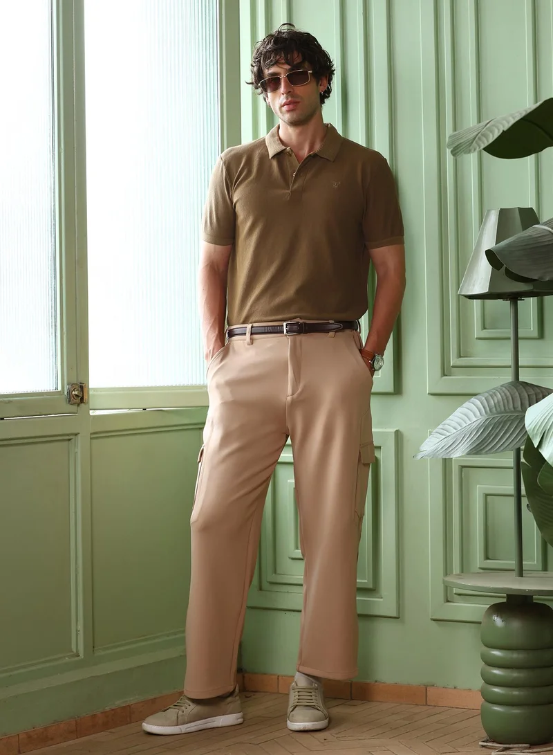 CAHOOT  Men's Mocha Brown Solid-Ribbed Polo T-Shirt for Men | Best Price UAE