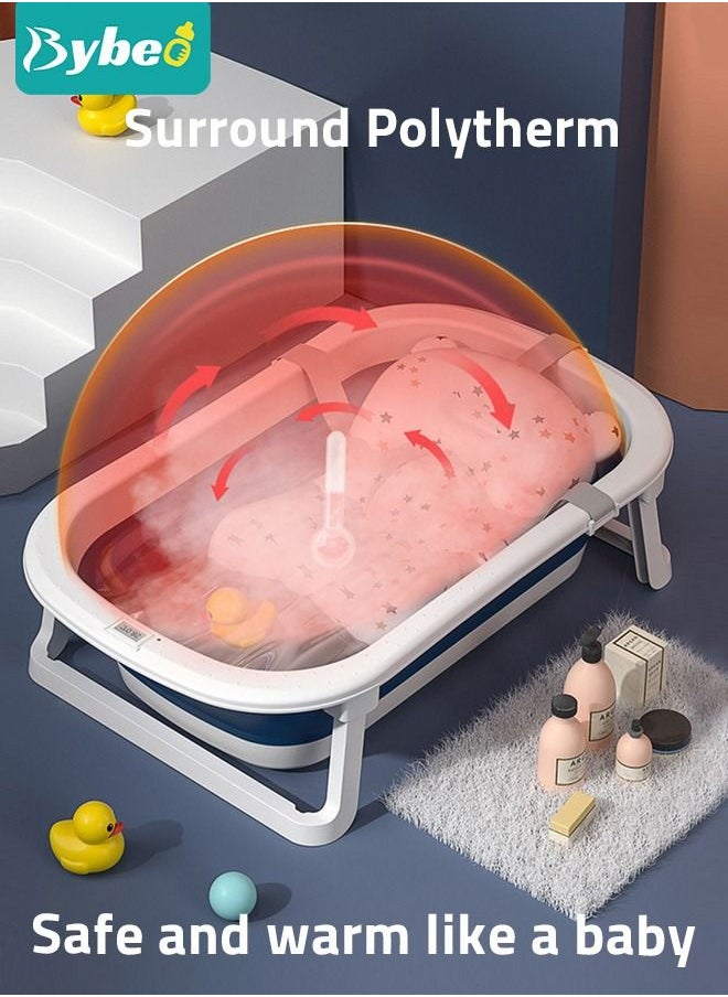 Bybeo 13 PCS Baby Bath Tub Foldable Bathtub With Temperature Sensing + Bathmat Cushion + Shower Cap + Washing Hair Shower Shampoo Cup *1 + Duckling toys *4 + Ocean Balls *5  - Image 2