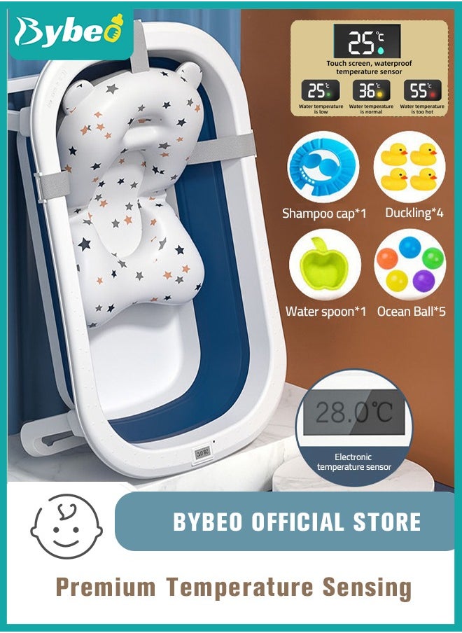 Bybeo 13 PCS Baby Bath Tub Foldable Bathtub With Temperature Sensing + Bathmat Cushion + Shower Cap + Washing Hair Shower Shampoo Cup *1 + Duckling toys *4 + Ocean Balls *5  - Image 1