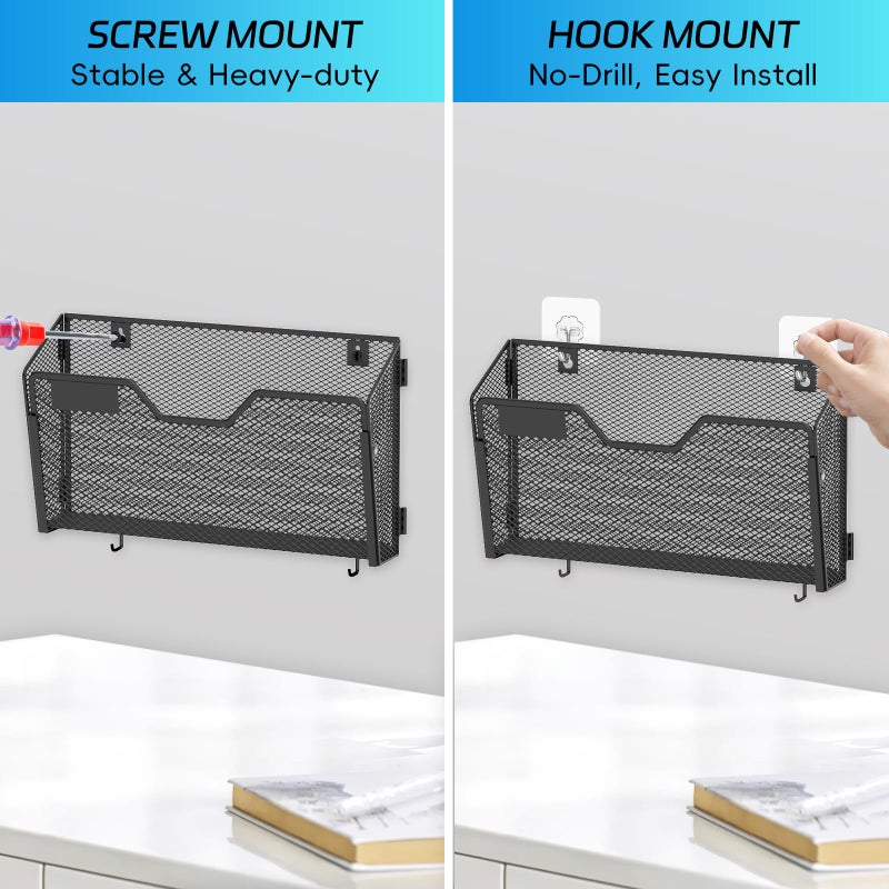SUPEASY 6 Single Mail Organizer Wall Mounted, Wall File Organizer, Hanging File Organizer with Hooks, Mail Oganizer Binder Holder for Home Office (with 14 Adhesive Hooks) - Image 4
