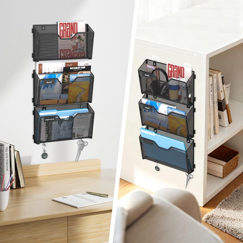 SUPEASY 6 Single Mail Organizer Wall Mounted, Wall File Organizer, Hanging File Organizer with Hooks, Mail Oganizer Binder Holder for Home Office (with 14 Adhesive Hooks) - Image 2
